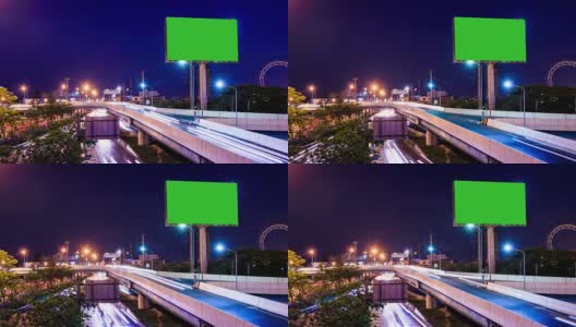 黄昏时分马路上的绿屏广告广告牌高清在线视频素材下载