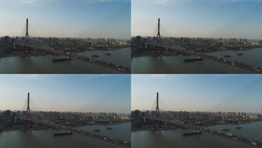 杨浦大桥上车辆的实时鸟瞰图高清在线视频素材下载