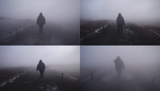 在冰岛的浓雾中行走高清在线视频素材下载