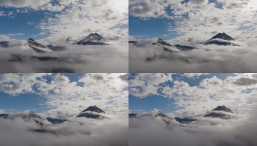 山脉和移动的云。空中Hyper Lapse, Time Lapse。在奥地利罗伊特的无人机高清在线视频素材下载