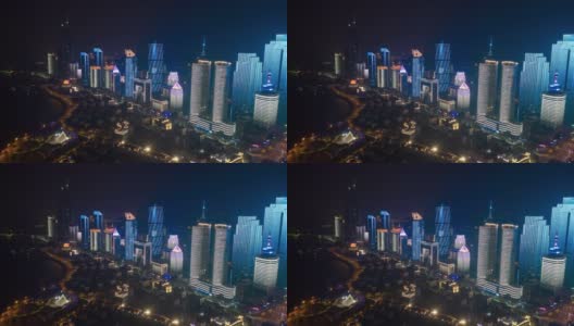 著名的夜景照亮了青岛著名的市中心海湾航拍延时全景4k中国高清在线视频素材下载