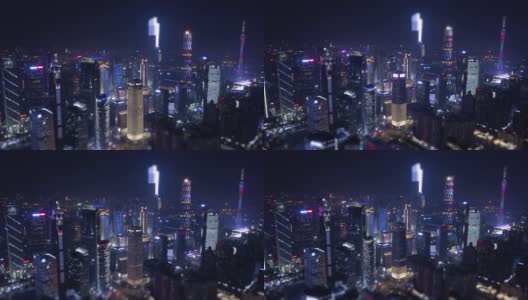夜间照明广州市景市中心航拍全景倾斜4k中国高清在线视频素材下载