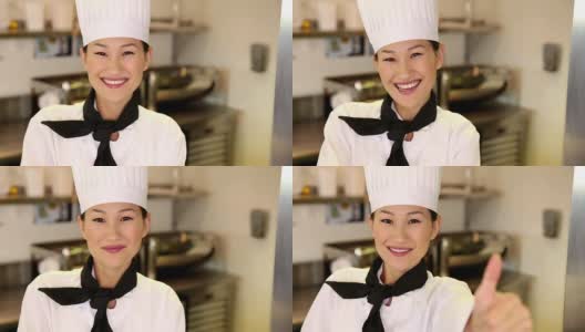 快乐的厨师对着镜头微笑，竖起大拇指高清在线视频素材下载