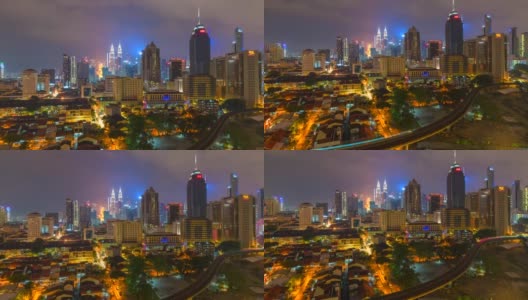 4K夜景延时:马来西亚吉隆坡的天空线和地铁天空列车高清在线视频素材下载
