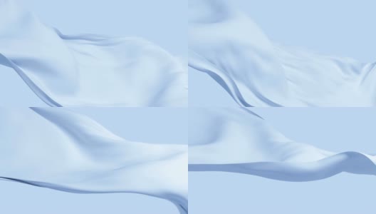 美丽的蓝色丝绸面料在风中飘扬。循环现实布料3d动画。高清在线视频素材下载