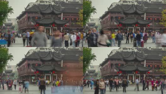 白天时间南京市著名老城区拥挤的旅游街庙广场时光流逝的全景4k中国高清在线视频素材下载