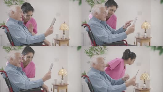 老人在护理之家照顾与护士高清在线视频素材下载