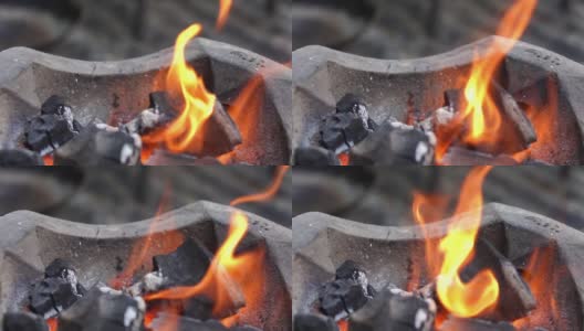火在煤上燃烧，慢镜头高清在线视频素材下载
