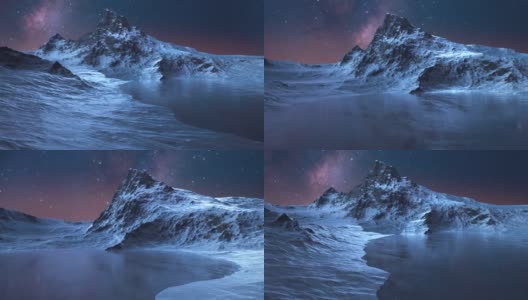美丽的星空与银河的星星越过冬季阿尔卑斯山脉高清在线视频素材下载
