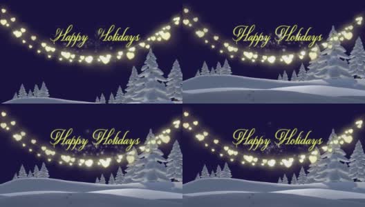 动画的快乐假期和圣诞灯在冬季景观高清在线视频素材下载