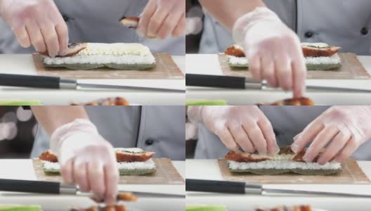 手在做鳗鱼寿司。高清在线视频素材下载