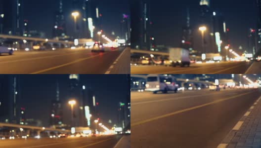迪拜谢赫·扎耶德公路的夜间交通混乱。高清在线视频素材下载