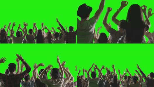 慢镜头一群粉丝在绿色屏幕上跳舞高清在线视频素材下载