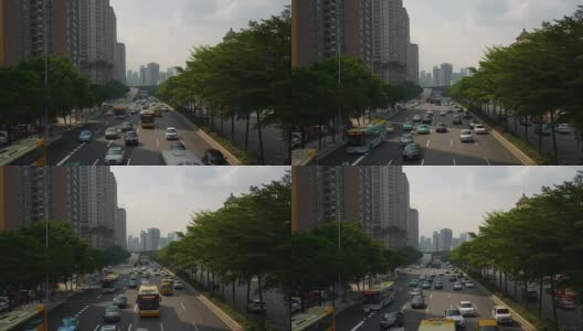 日落时分广州市交通街道屋顶全景4k高清在线视频素材下载