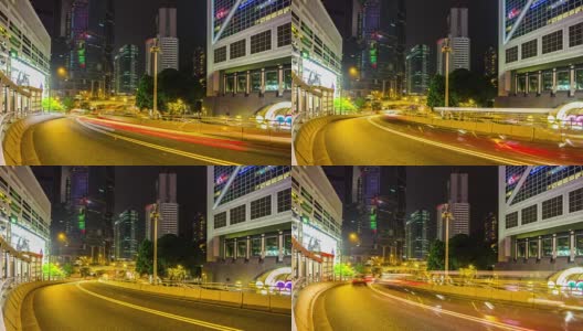中国夜香港交通街道全景，4k时间推移高清在线视频素材下载