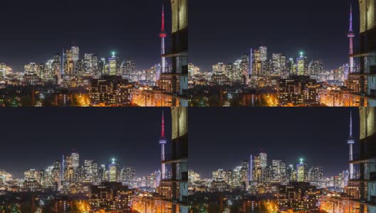 夜间城市天际线建筑多伦多市中心高清在线视频素材下载