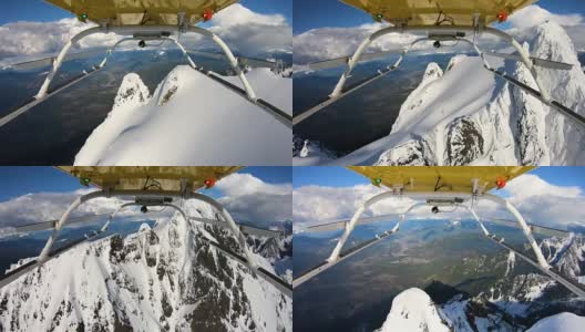 从冰川山顶上高速行驶的大山谷以直升机视角向后看高清在线视频素材下载