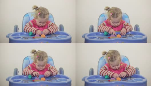 小女孩玩橡皮泥高清在线视频素材下载