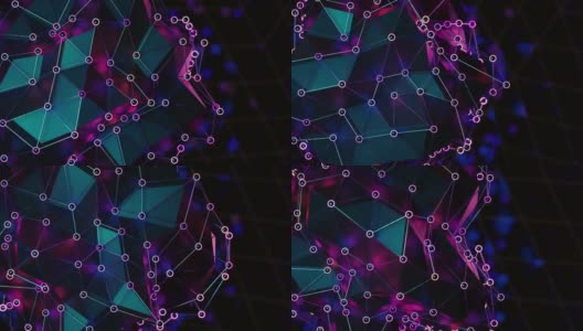 几何多面体与网格结构上图。三维图像，运动，可循环高清在线视频素材下载