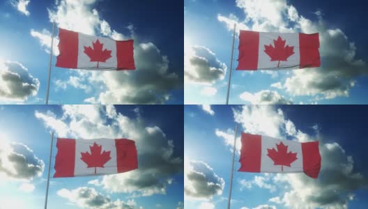 加拿大国旗在美丽的蓝天下迎风飘扬高清在线视频素材下载