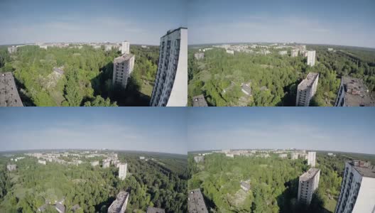 切尔诺贝利-无人机缓慢起飞拍摄普里皮亚季高清在线视频素材下载