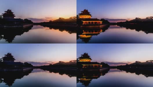 日落在紫禁城炮塔在北京，中国高清在线视频素材下载