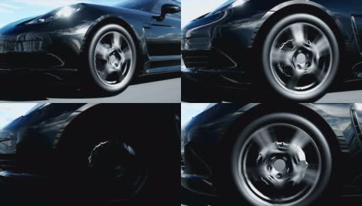 桥上黑色跑车的3d模型。开车非常快。现实的4 k的动画。高清在线视频素材下载