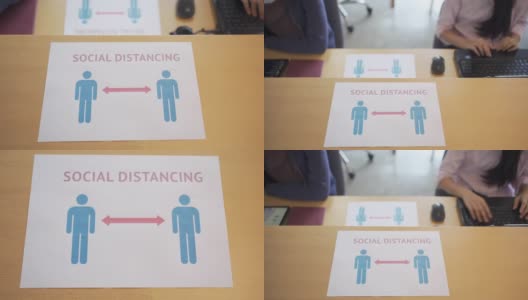 新常态的“社交距离”标志出现在办公室、教室、大学或咖啡馆的桌子上高清在线视频素材下载