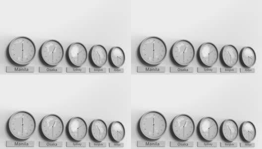 圆形时钟显示澳大利亚悉尼时间在世界时区内。概念3 d动画高清在线视频素材下载