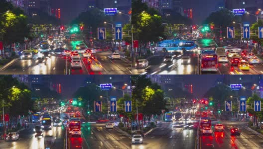 南京市中心夜光交通、街道、人行天桥的延时全景4k中国高清在线视频素材下载