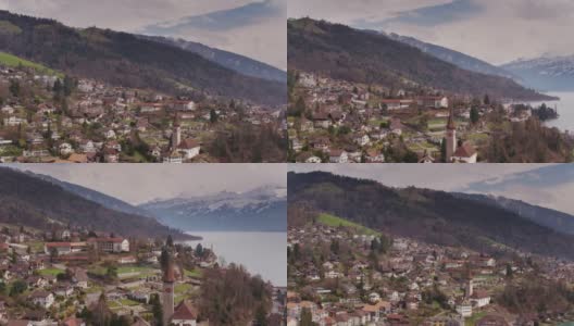 奥伯霍芬am Thunersee，瑞士-鸟瞰图高清在线视频素材下载