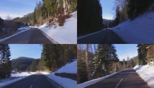 开车穿过白雪覆盖的黑森林高清在线视频素材下载