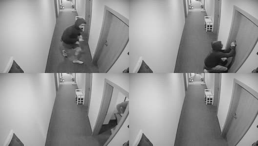 监控录像拍下了小偷破门而入的画面高清在线视频素材下载