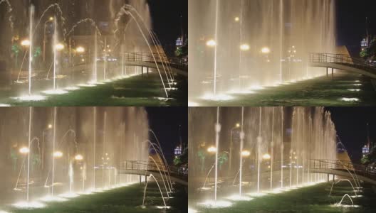 在巴统大道，水花喷溅的灯光喷泉，水秀，城市地标高清在线视频素材下载