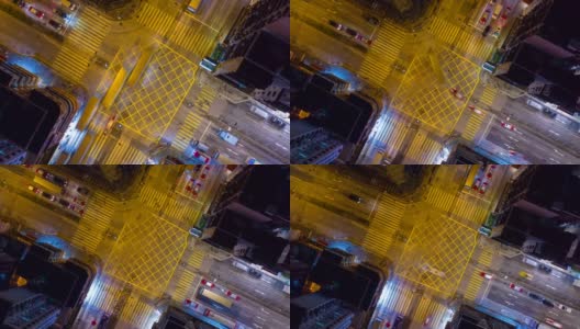 交通或技术概念:4K超高清高空俯视图，在香港深水?孟角购物街夜市附近的市区过街公路上拍摄。高清在线视频素材下载