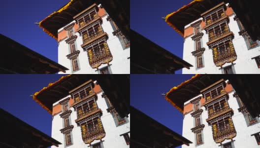 不丹谷地的宗庙和宗教祈祷旗高清在线视频素材下载
