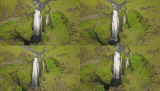 从空中俯瞰冰岛的Gljufrabui瀑布高清在线视频素材下载