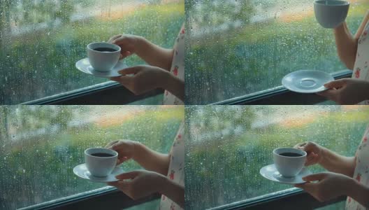 下雨天喝咖啡高清在线视频素材下载