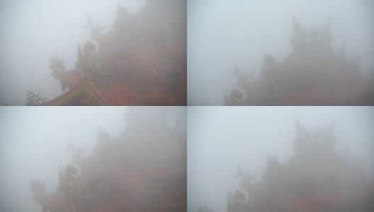 中国寺庙红灯笼在雾中闪烁的视频。神秘而精神的建筑师抽象高清在线视频素材下载