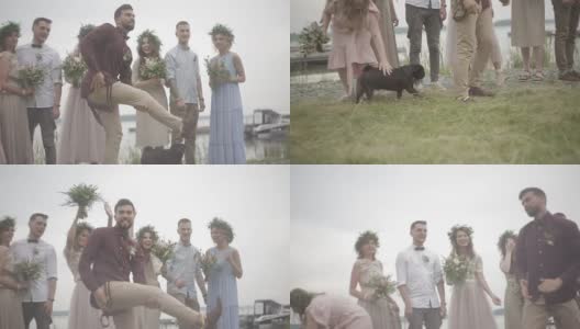 庆祝婚礼的码头高清在线视频素材下载
