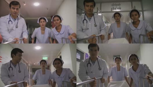 POV医院的急救队把病人送到病床上高清在线视频素材下载