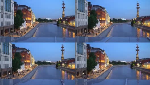 莫斯科,俄罗斯。夜晚漫步在父权桥上高清在线视频素材下载