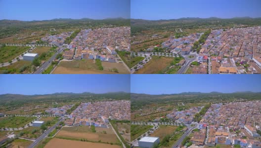 鸟瞰图的西班牙小镇Artà与环岛交通在西班牙巴利阿里岛马略卡高清在线视频素材下载