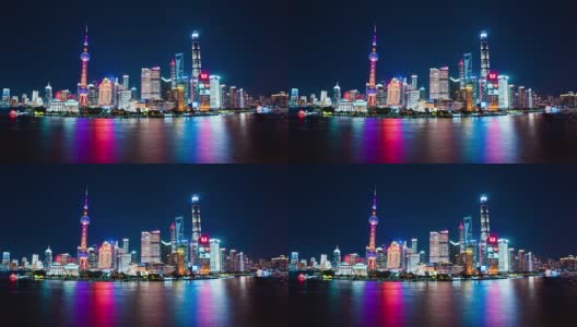广角视野的外滩，上海的城市景观，夜晚的时间流逝高清在线视频素材下载