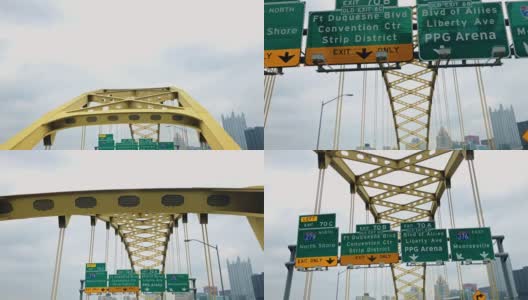 在Fort Pitt桥上驾车进入匹兹堡高清在线视频素材下载