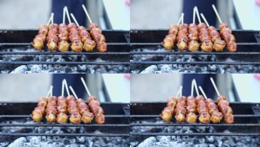 烤印尼肉丸(Bakso Bakar)高清在线视频素材下载