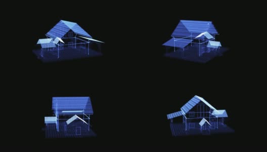 一个旋转的简单房子的全息图高清在线视频素材下载