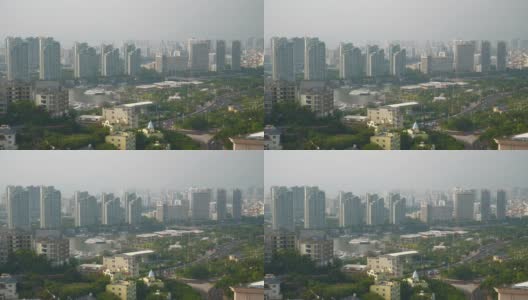 日落时间阳光明媚的一天三亚酒店屋顶城市滨江全景4k海南中国高清在线视频素材下载