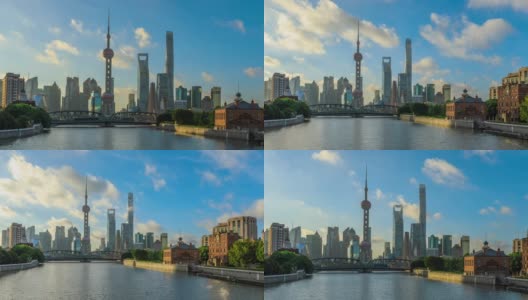 日出时上海天际线和现代建筑的时间流逝。高清在线视频素材下载