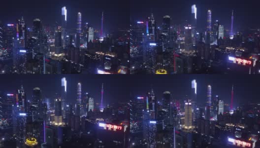 夜间照明广州市景市中心航拍全景倾斜4k中国高清在线视频素材下载